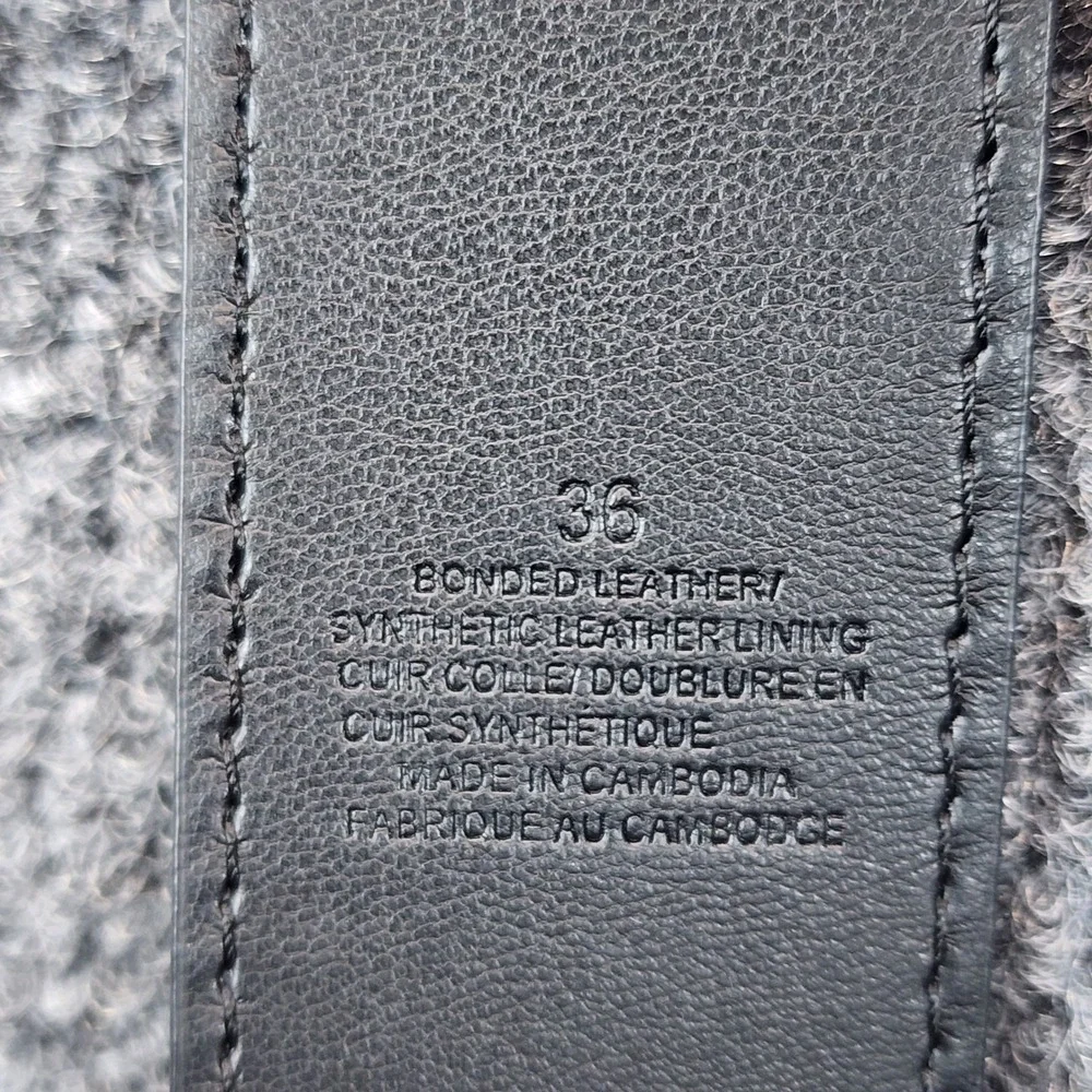 NWT True Religion Delano Plaque Buckle Black Bonded Leather Belt Size 36 Western